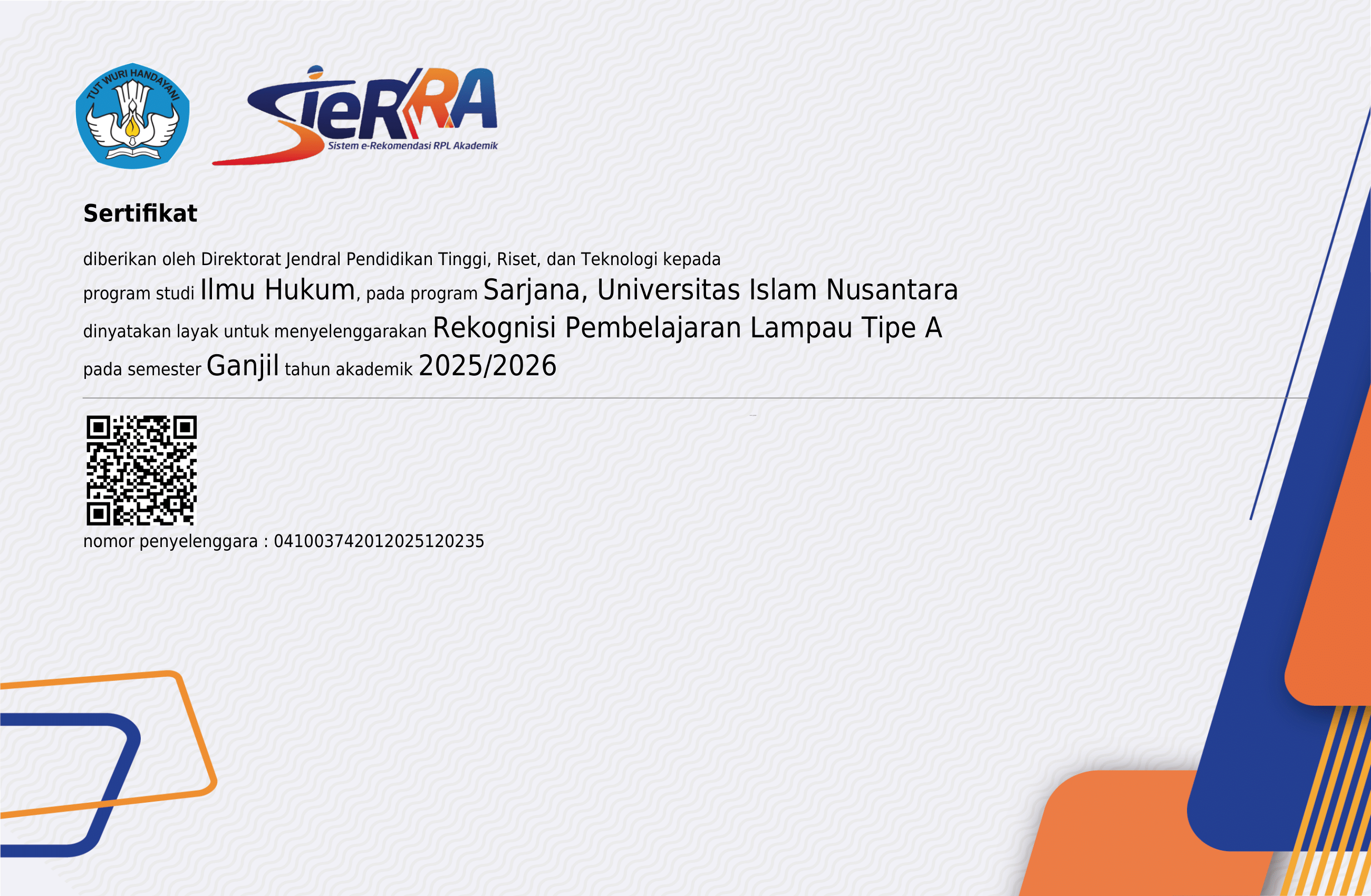 Sertifikat RPL Ilmu Hukum