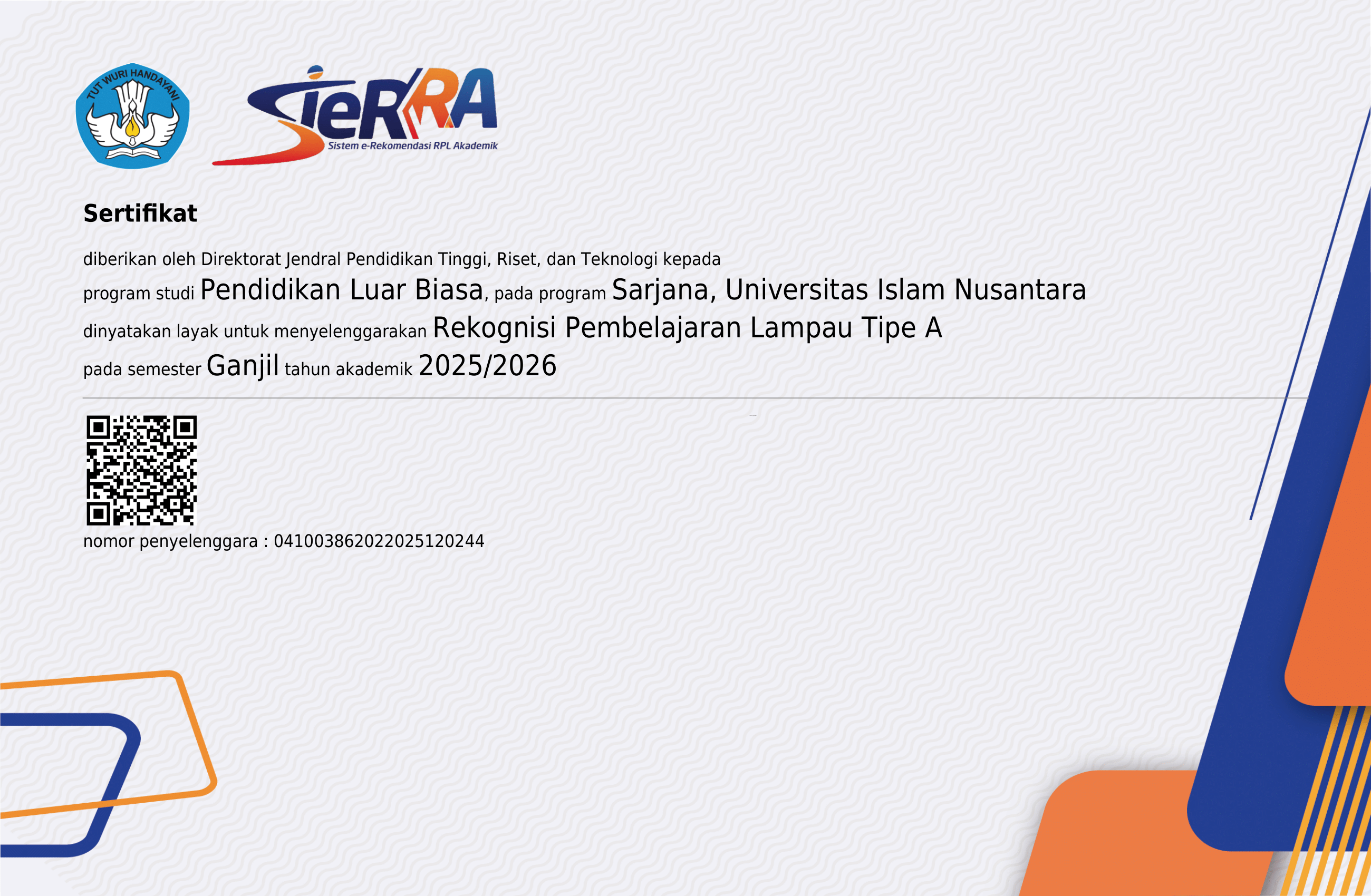 Sertifikat RPL Pendidikan Luar Biasa